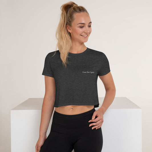 The Mind Rebel™ Academy Embroidered Crop Tee - Dark Grey Heather